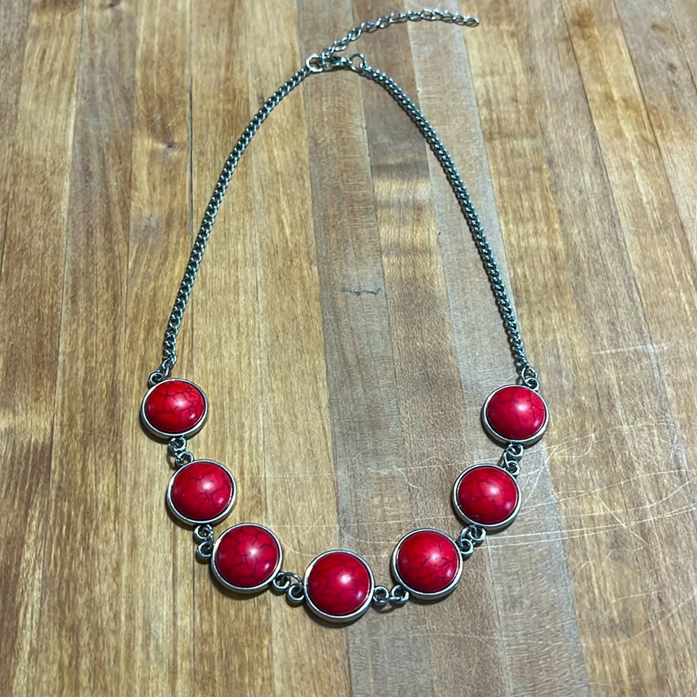 Paparazzi Silver Necklace with Red Stones ♥️ Natural Boho Style